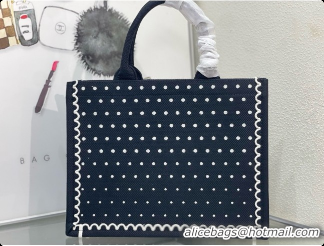 Durable Dior Medium Book Tote Bag with Strap with Strap in Black and White PolkaDior Embroidery D100724 2026