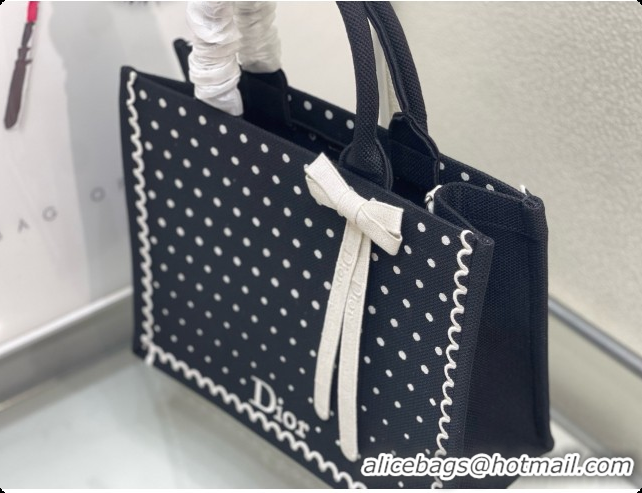 Durable Dior Medium Book Tote Bag with Strap with Strap in Black and White PolkaDior Embroidery D100724 2026
