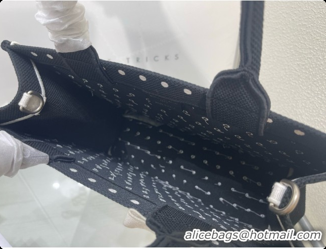 Durable Dior Medium Book Tote Bag with Strap with Strap in Black and White PolkaDior Embroidery D100724 2026
