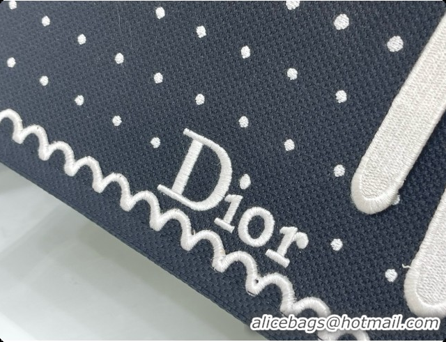 Durable Dior Medium Book Tote Bag with Strap with Strap in Black and White PolkaDior Embroidery D100724 2026