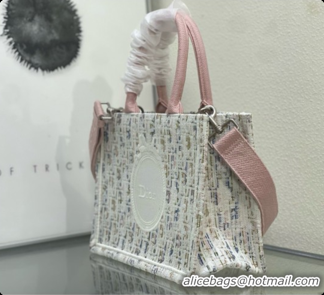 Classic Dior Small Book Tote with Strap in Multicolor Dior Oblique Pastel Embroidery and White Dior Médaillon D100725 20
