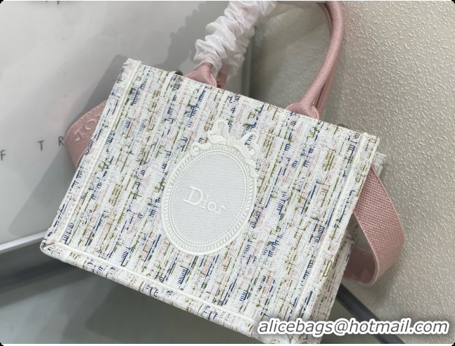 Classic Dior Small Book Tote with Strap in Multicolor Dior Oblique Pastel Embroidery and White Dior Médaillon D100725 20