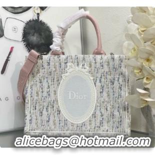 Crafted Dior Medium Book Tote with Strap in Multicolor Dior Oblique Pastel Embroidery and White Dior Médaillon D100726 2