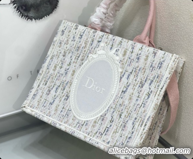 Crafted Dior Medium Book Tote with Strap in Multicolor Dior Oblique Pastel Embroidery and White Dior Médaillon D100726 2