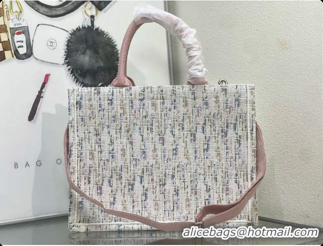 Crafted Dior Medium Book Tote with Strap in Multicolor Dior Oblique Pastel Embroidery and White Dior Médaillon D100726 2