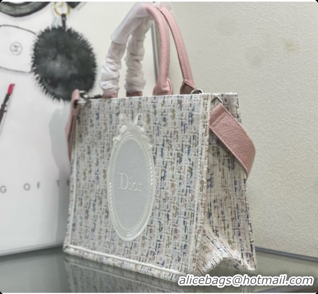 Crafted Dior Medium Book Tote with Strap in Multicolor Dior Oblique Pastel Embroidery and White Dior Médaillon D100726 2