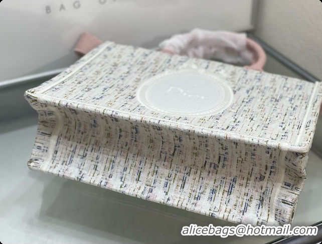 Crafted Dior Medium Book Tote with Strap in Multicolor Dior Oblique Pastel Embroidery and White Dior Médaillon D100726 2