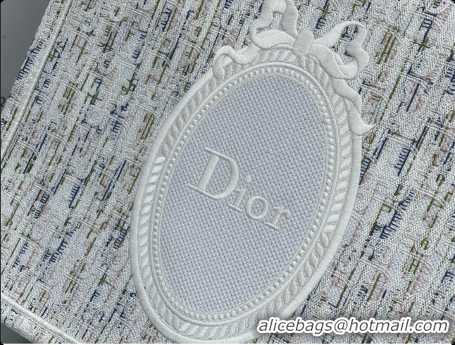 Crafted Dior Medium Book Tote with Strap in Multicolor Dior Oblique Pastel Embroidery and White Dior Médaillon D100726 2