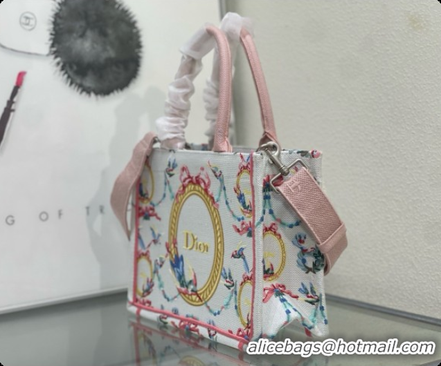 Good Looking Dior Qixi Small Dior Book Tote with Strap in Multicolor Dior Colibri Embroidery and Dior Médaillon D100728 