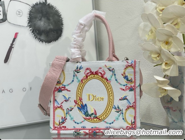 Good Looking Dior Qixi Small Dior Book Tote with Strap in Multicolor Dior Colibri Embroidery and Dior Médaillon D100728 