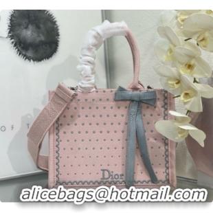 Best Price Charming Dior Small Dior Book Tote with Strap in Soupir Pink and Trianon Gray PolkaDior Embroidery D100729 20