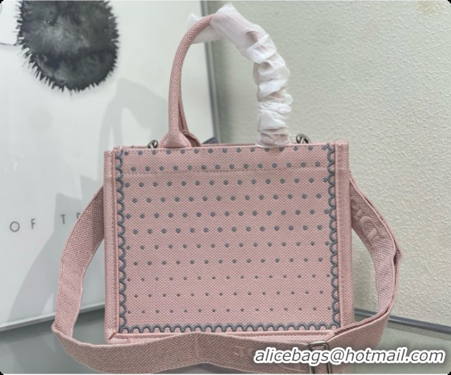 Best Price Charming Dior Small Dior Book Tote with Strap in Soupir Pink and Trianon Gray PolkaDior Embroidery D100729 20