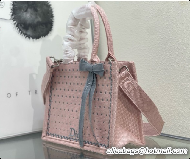 Best Price Charming Dior Small Dior Book Tote with Strap in Soupir Pink and Trianon Gray PolkaDior Embroidery D100729 20