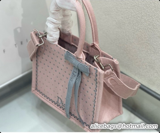 Best Price Charming Dior Small Dior Book Tote with Strap in Soupir Pink and Trianon Gray PolkaDior Embroidery D100729 20