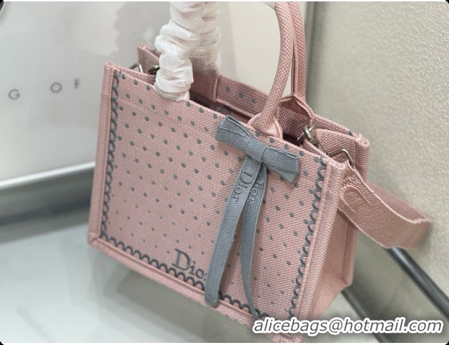 Best Price Charming Dior Small Dior Book Tote with Strap in Soupir Pink and Trianon Gray PolkaDior Embroidery D100729 20