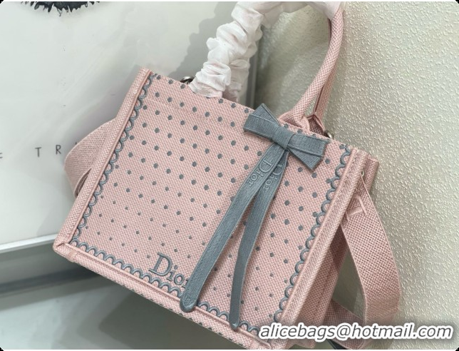 Best Price Charming Dior Small Dior Book Tote with Strap in Soupir Pink and Trianon Gray PolkaDior Embroidery D100729 20