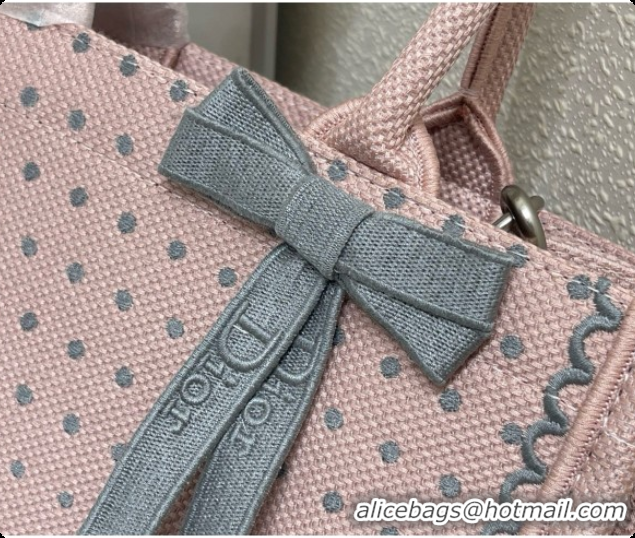 Best Price Charming Dior Small Dior Book Tote with Strap in Soupir Pink and Trianon Gray PolkaDior Embroidery D100729 20