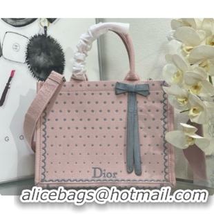 Popular Style Dior Medium Dior Book Tote with Strap in Soupir Pink and Trianon Gray PolkaDior Embroidery D100730 2026