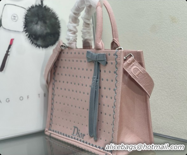 Popular Style Dior Medium Dior Book Tote with Strap in Soupir Pink and Trianon Gray PolkaDior Embroidery D100730 2026
