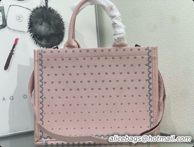Popular Style Dior Medium Dior Book Tote with Strap in Soupir Pink and Trianon Gray PolkaDior Embroidery D100730 2026