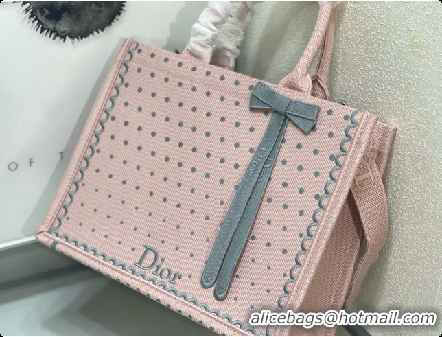 Popular Style Dior Medium Dior Book Tote with Strap in Soupir Pink and Trianon Gray PolkaDior Embroidery D100730 2026