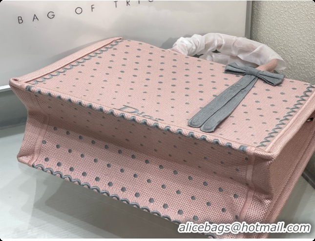Popular Style Dior Medium Dior Book Tote with Strap in Soupir Pink and Trianon Gray PolkaDior Embroidery D100730 2026