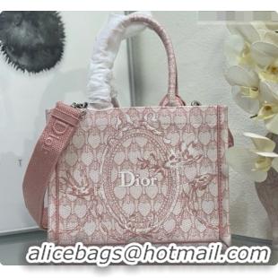 Comfortable Dior Qixi Small Dior Book Tote with Strap in Pink Dior Colibri Embroidery and Dior Médaillon D100731 2026