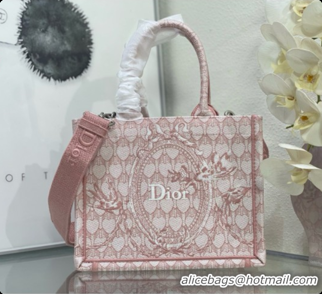 Comfortable Dior Qixi Small Dior Book Tote with Strap in Pink Dior Colibri Embroidery and Dior Médaillon D100731 2026