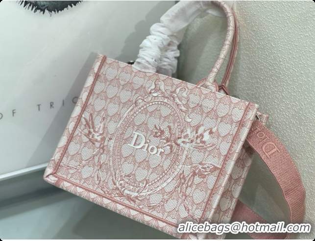 Comfortable Dior Qixi Small Dior Book Tote with Strap in Pink Dior Colibri Embroidery and Dior Médaillon D100731 2026