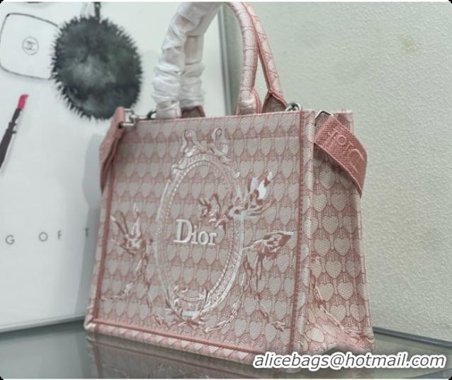 Luxurious Dior Qixi Medium Dior Book Tote with Strap in Pink Dior Colibri Embroidery and Dior Médaillon D100732 2026