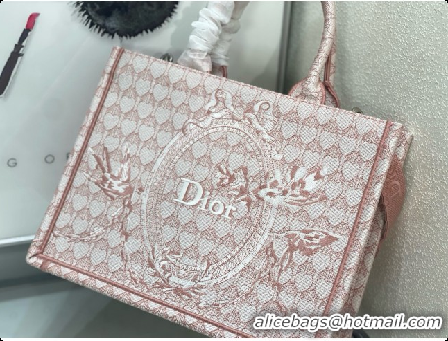 Luxurious Dior Qixi Medium Dior Book Tote with Strap in Pink Dior Colibri Embroidery and Dior Médaillon D100732 2026