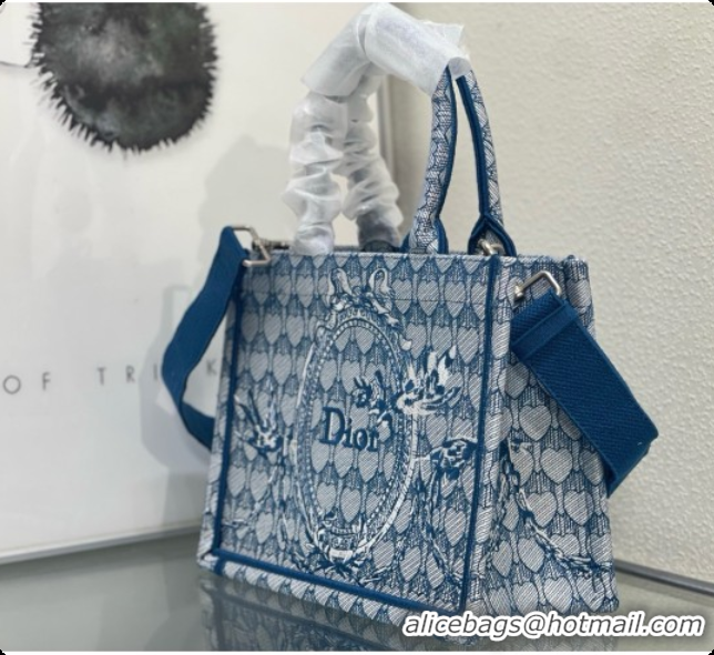 Purchase Dior Small Dior Book Tote with Strap in Blue Dior Colibri Embroidery and Dior Médaillon D100733 2026