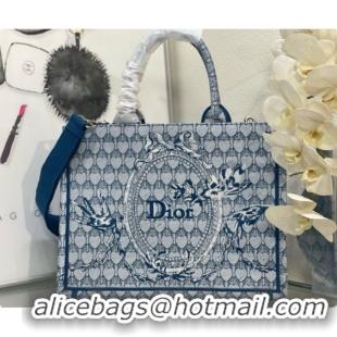 Low Price Dior Medium Dior Book Tote with Strap in Blue Dior Colibri Embroidery and Dior Médaillon D100734 2026