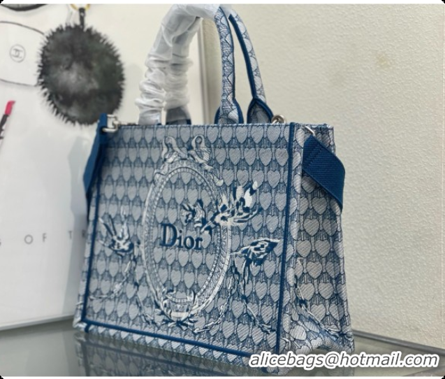 Low Price Dior Medium Dior Book Tote with Strap in Blue Dior Colibri Embroidery and Dior Médaillon D100734 2026