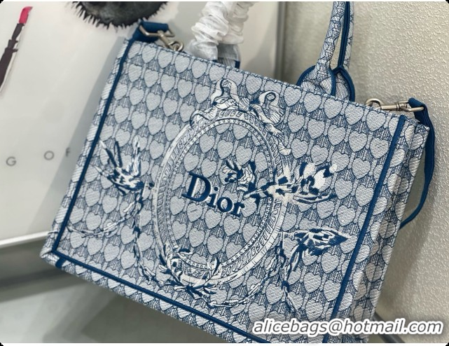Low Price Dior Medium Dior Book Tote with Strap in Blue Dior Colibri Embroidery and Dior Médaillon D100734 2026