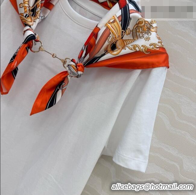 Top Design Hermes Cotton T-shirt with Scarf CH093021 White 2026
