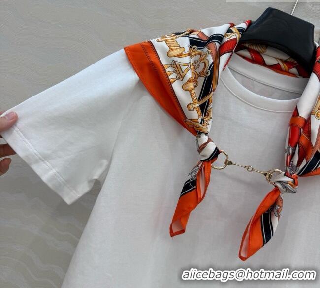 Top Design Hermes Cotton T-shirt with Scarf CH093021 White 2026