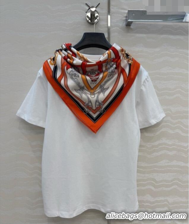 Top Design Hermes Cotton T-shirt with Scarf CH093021 White 2026