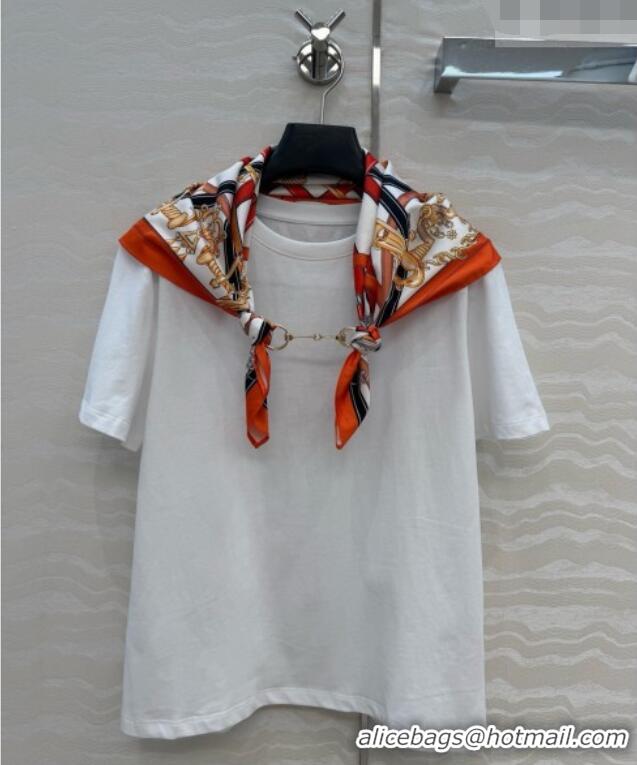 Top Design Hermes Cotton T-shirt with Scarf CH093021 White 2026