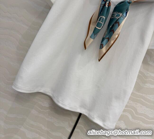 Spot Bulk Hermes Cotton T-shirt with Scarf CH093022 White 2026