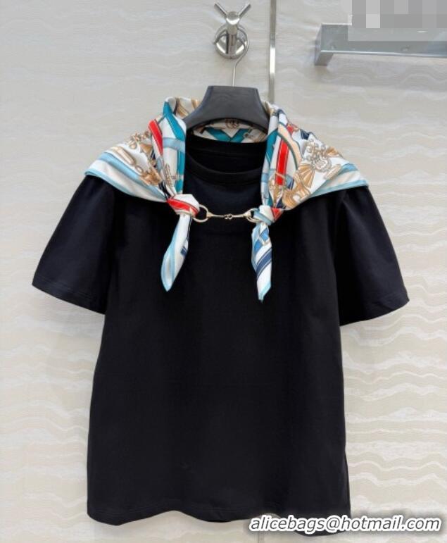 Top Grade Hermes Cotton T-shirt with Scarf CH093023 Black 2026