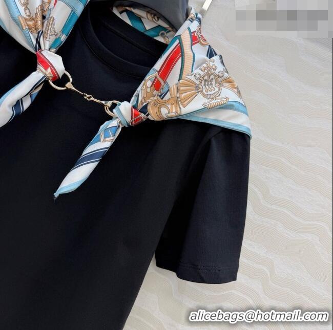 Top Grade Hermes Cotton T-shirt with Scarf CH093023 Black 2026