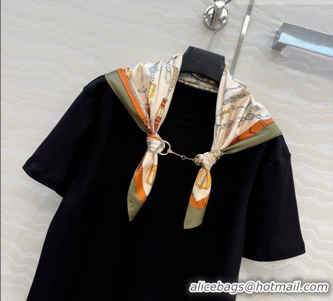 Grade Quality Hermes Cotton T-shirt with Scarf CH093024 Black 2026