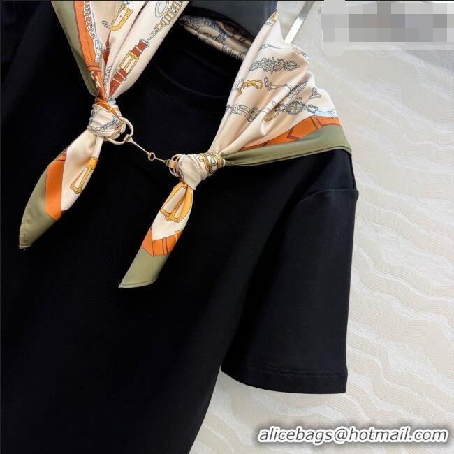 Grade Quality Hermes Cotton T-shirt with Scarf CH093024 Black 2026