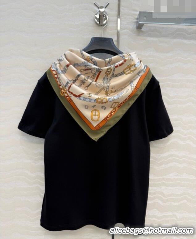 Grade Quality Hermes Cotton T-shirt with Scarf CH093024 Black 2026