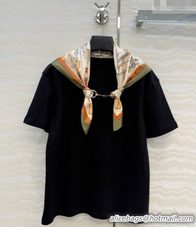 Grade Quality Hermes Cotton T-shirt with Scarf CH093024 Black 2026