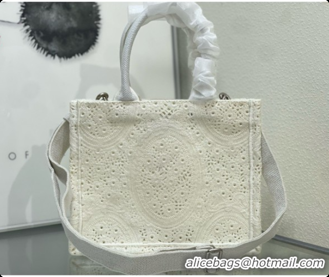 Grade Dior Small Dior Book Tote with Strap in Latte Embroidered Crochet with Dior Médaillon Signature D100736 2026