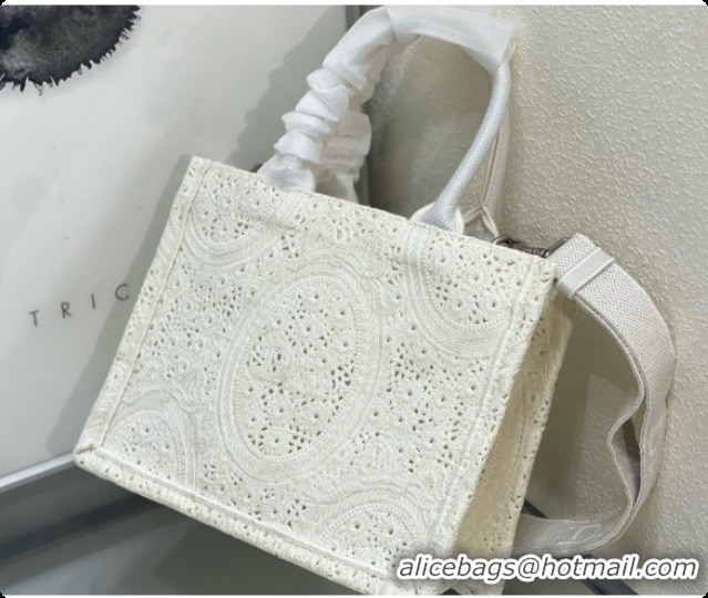 Grade Dior Small Dior Book Tote with Strap in Latte Embroidered Crochet with Dior Médaillon Signature D100736 2026