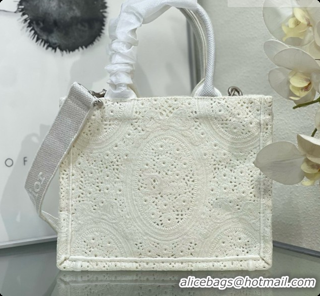 Grade Dior Small Dior Book Tote with Strap in Latte Embroidered Crochet with Dior Médaillon Signature D100736 2026