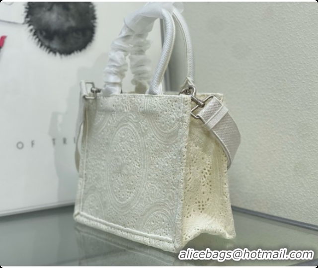 Grade Dior Small Dior Book Tote with Strap in Latte Embroidered Crochet with Dior Médaillon Signature D100736 2026